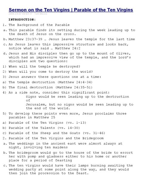 Sermon on the Ten Virgins - Parable of the Ten Virgins | Parables Of Jesus | Christian Belief ...