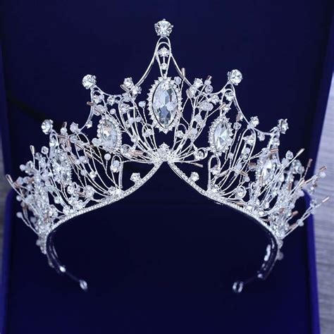 Luxury Blue Light Austria Crystal Crown Rhinestone Pearl Wedding Tiaras ...