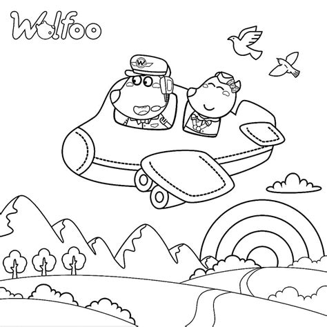 Wolfoo on Airplane coloring page - Download, Print or Color Online for Free