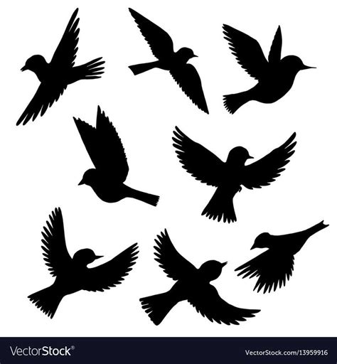 vector set of flying birds silhouettes, hand drawn songbirds, isolated ...