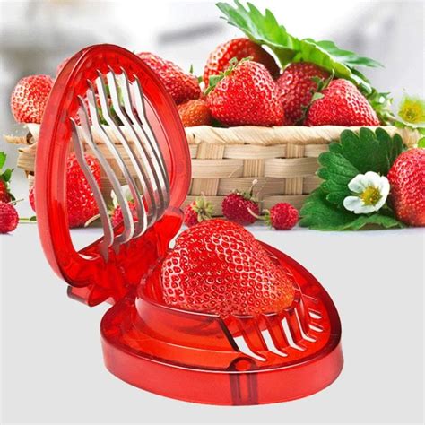 1 pc Red Strawberry Slicer Plastic Fruit Carving Tools Salad Cutter ...