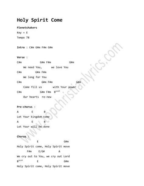 Holy Spirit Lyrics And Chords - Sheet and Chords Collection