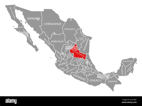 San Luis Potosi red highlighted in map of Mexico Stock Photo - Alamy