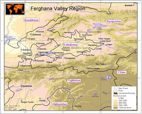 Ferghana Valley Elevation Map (16 July 2001) - Kazakhstan | ReliefWeb