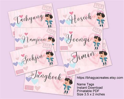 BTS Stickers, BTS Name Tags, Printable BTS Stickers, Bangtan Boys Name ...