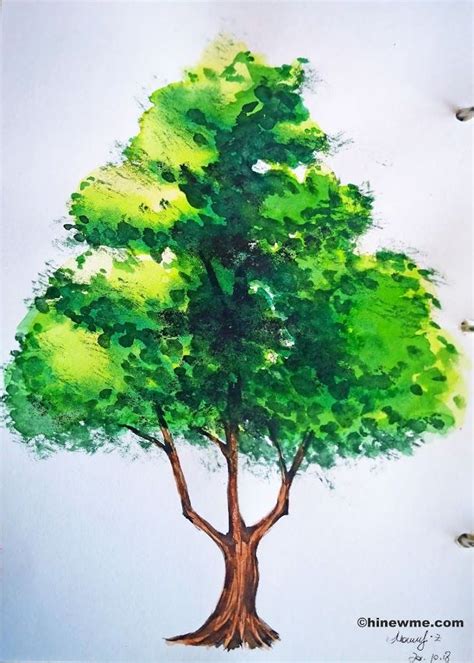 How to draw a watercolor green tree step by step tutorial for beginner ...