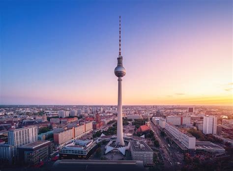 Premium Photo | Aerial view of berlin with berlin television tower fernsehturm at night berlin ...