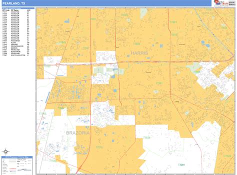 Pearland Texas Zip Code Wall Map (Basic Style) by MarketMAPS