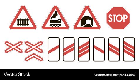 Attention road signs warning railway Royalty Free Vector