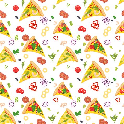 Seamless background with pizza slices and ingredients. The background ...