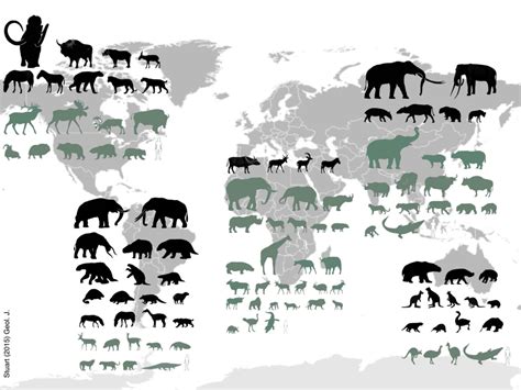 Map showing the persistence and extinction of certain species of ...