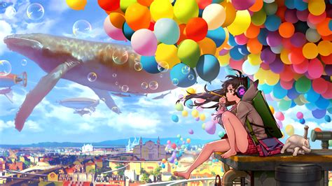 Colorful City Anime Girl Blowing Bubbles Wallpaper,HD Anime Wallpapers,4k Wallpapers,Images ...