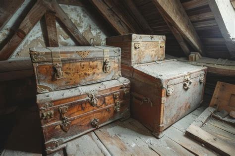 Premium Photo | Antique Wooden Chests in Rustic Attic Room with Vintage Charm and Mysterious ...