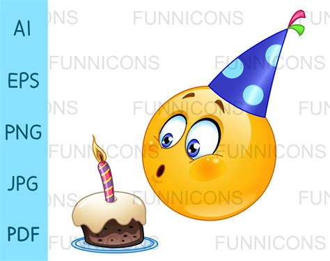 Birthday Emoji With Cake Clipart Vector Illustration Ai Eps - Etsy ...