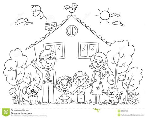 free clipart picture of my house and family black and white outlines ...