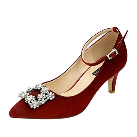 ERIJUNOR Low Heel Pumps for Women Comfort Kitten Heels Rhinestone Brooch Evening Dress Shoes