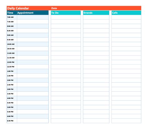 Daily Calendar Template Excel Printable Daily Schedule Template - Bank2home.com