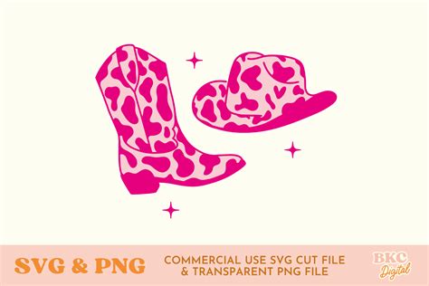 Pink Cow Print Cowboy Boot & Hat SVG Graphic by bykirstcodigital ...