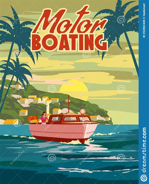 Motor Boating Trip Poster Retro, Boat on the Osean, Sea. Tropical ...