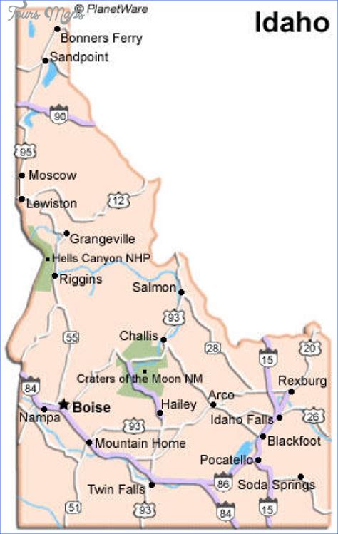 Idaho Map Tourist Attractions - ToursMaps.com