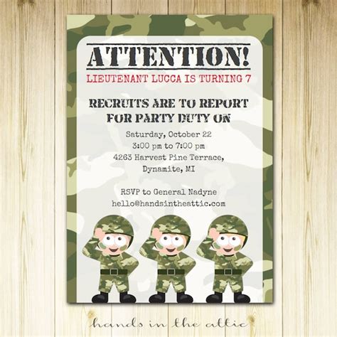 Army theme birthday party, camo party camouflage theme, military invite ...