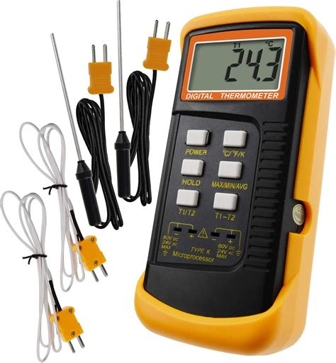 Digital 2 Channels K-Type Thermometer w/ 4 Thermocouples (Wired ...