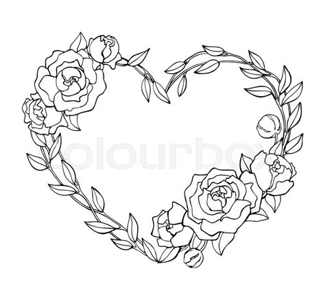 Vector hand drawn rose wreath in heart ... | Stock vector | Colourbox