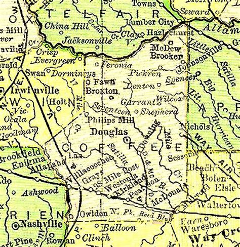 Old map showing Coffee County, Georgia