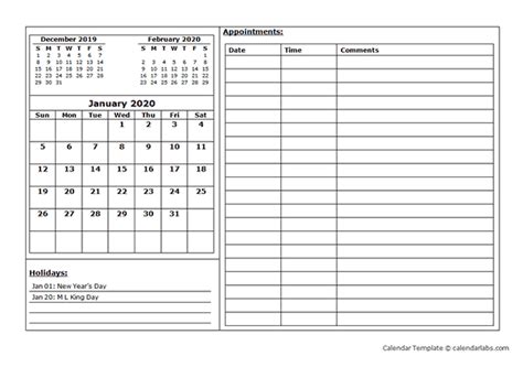 2020 Monthly Appointment Calendar - Free Printable Templates