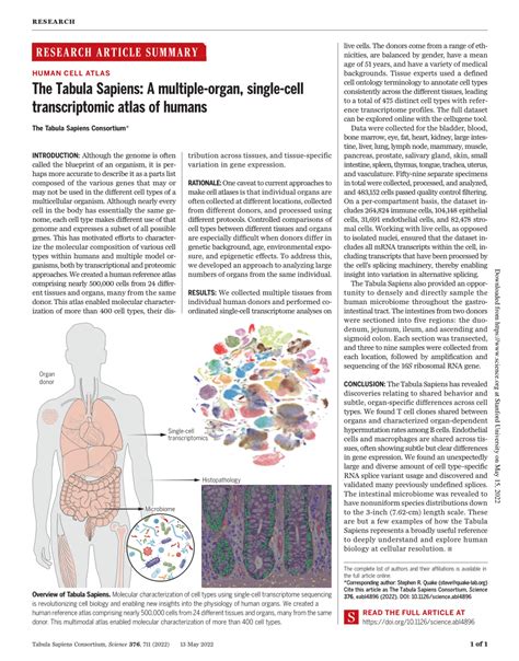 (PDF) The Tabula Sapiens: A multiple-organ, single-cell transcriptomic ...