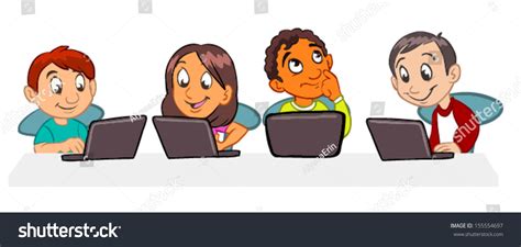 4 Children Using Laptop Computers Cartoon Stock Vector 155554697 ...