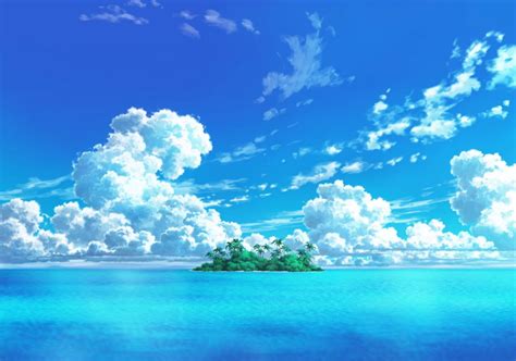 Anime Island Ocean Clouds Sky wallpaper | 1781x1250 | 1079298 | WallpaperUP | Anime scenery ...