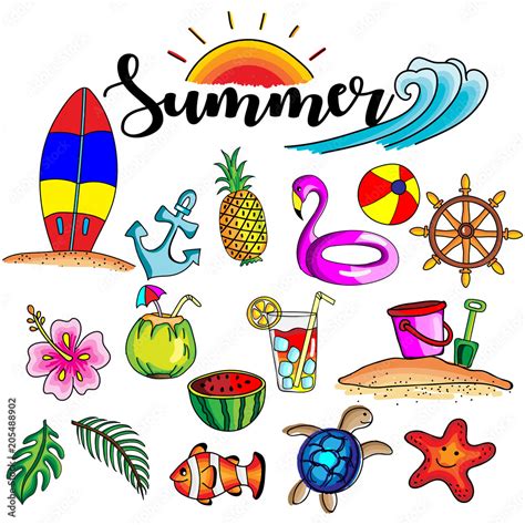 Cute and colorful hand drawing and doodle style vector and illustration of Summer cartoon ...