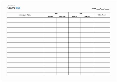 Printable Time-in and Time-Out Timesheet (Word, A4)