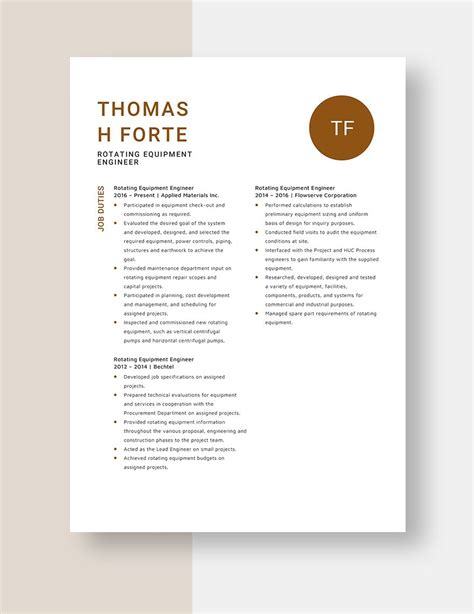 Rotating Equipment Engineer Resume in Word, Pages - Download | Template.net