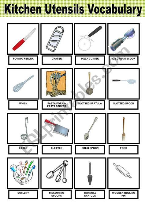 Kitchen Utensils -Vocabulary- Pictionary - ESL worksheet by lolelozano