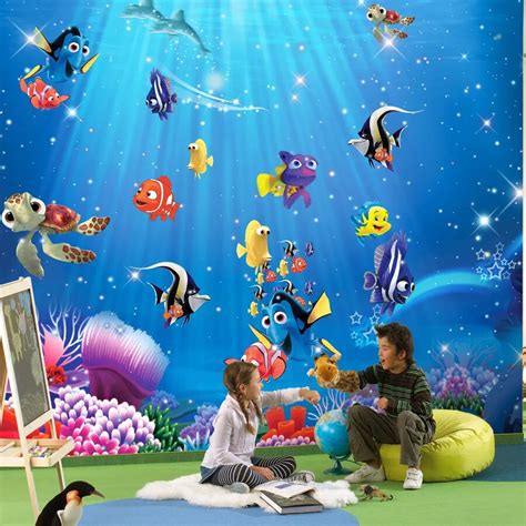 Wholesale 3d mural wallpaper with nimo fishes ocean cartoon for bedroom ...