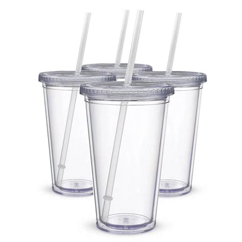 Classic Insulated Tumblers 16 oz. Double Wall Acrylic 4 pack / lot Straw Type Water Bottles ...
