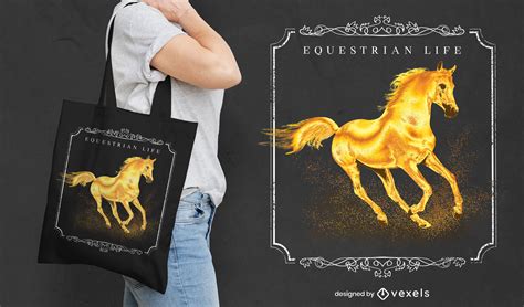 Golden Horse Equestrian Tote Bag Design PSD Editable Template