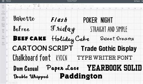 Cricut Font Cheat Sheet
