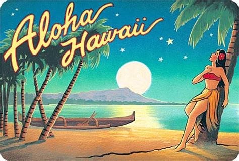 Hawaiian Vintage Postcard - Aloha Hawaii (Moon) - Kerne Erickson