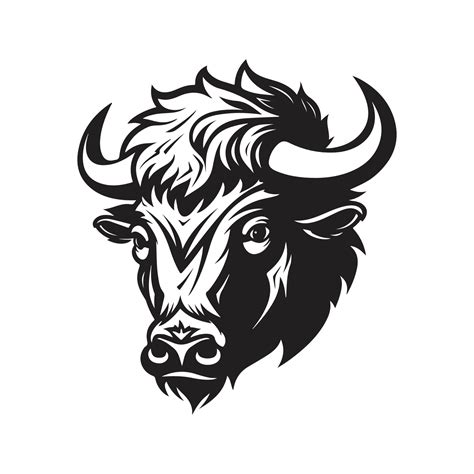 bison head, vector concept digital art, hand drawn illustration ...