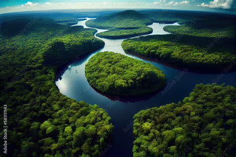 Aerial View of the Amazon Rainforest, generative AI Stock Illustration ...