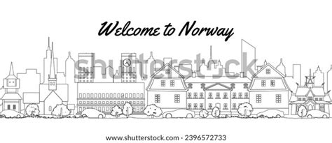 Norway Famous Landmarks By Silhouette Outline Stock Vector (Royalty ...