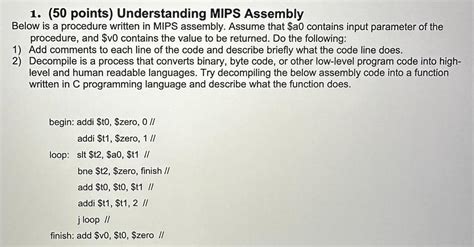 Solved 1. (50 points) Understanding MIPS Assembly Below is a | Chegg.com