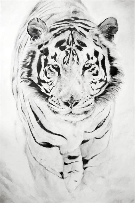 Original oil painting "White Tiger" 100*150 cm (2022) Oil painting by ...