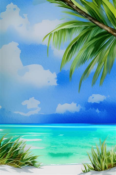 Digital Watercolor Painting Landscape of a Tropical Island with Crystal ...