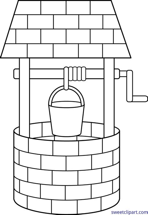 Wishing Well Lineart Clip Art | Free clip art, Clip art, Colouring pages