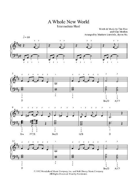 A Whole New World by Alan Menken Piano Sheet Music | Intermediate Level ...