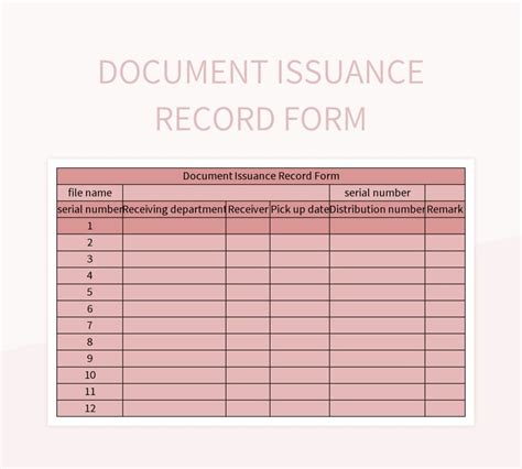 Document Issuance Record Form Excel Template And Google Sheets File For Free Download - Slidesdocs